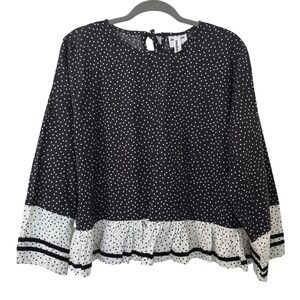 IMAKOKONI Top M Black White Polka Dot Cotton Peplum Tie Back Kawaii Lagenlook